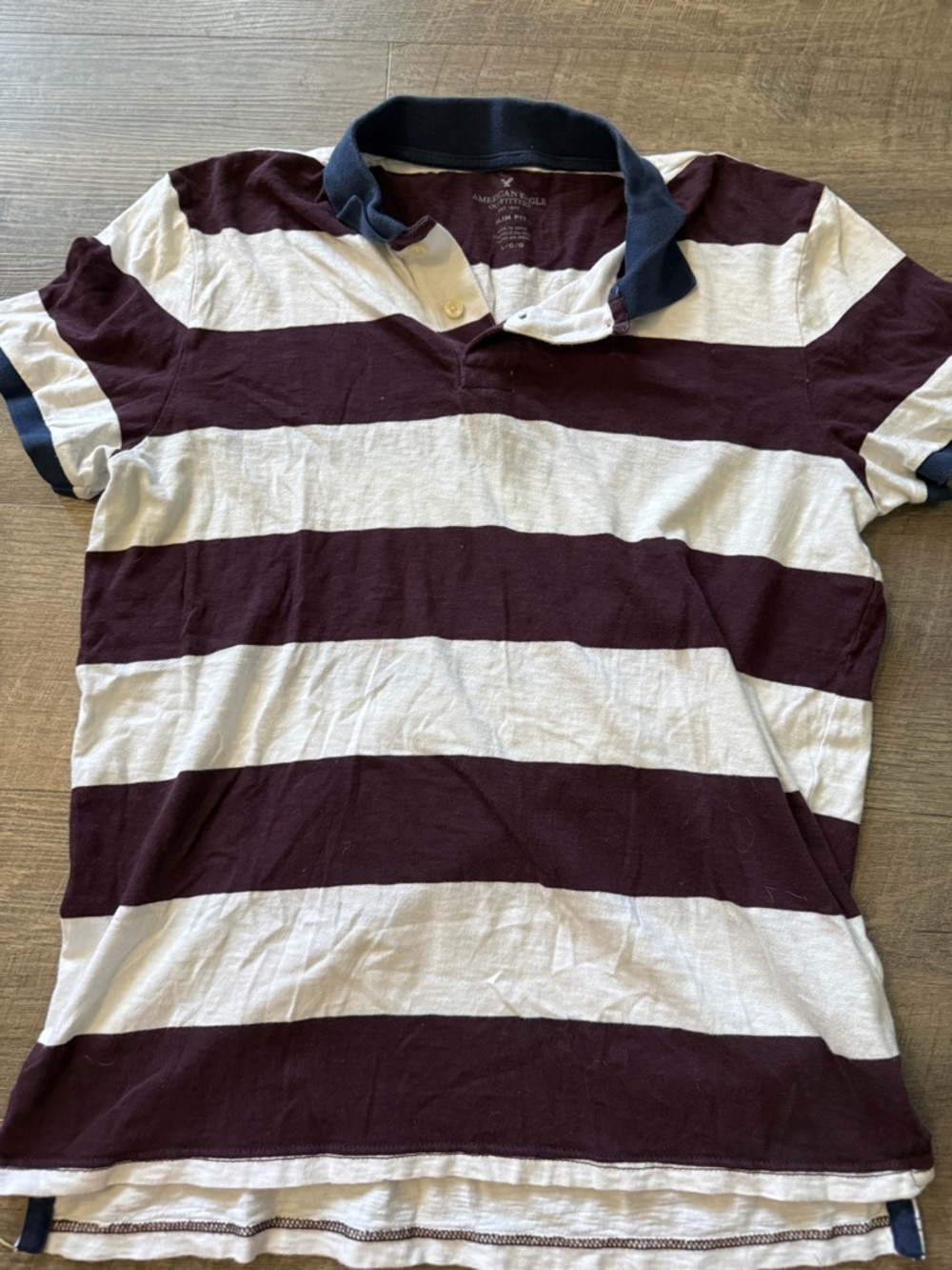 American Eagle Outfitters Burgundy and Navy Striped Polo